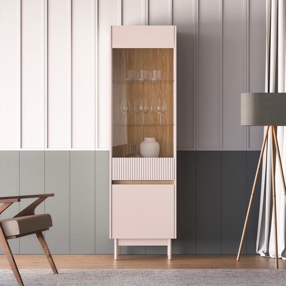Vitrine 2 portes panneaux mdf beige