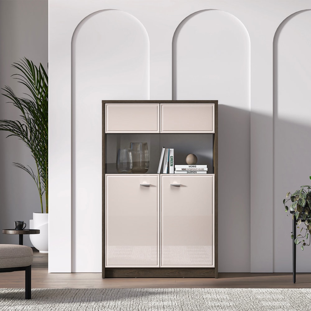 Geschirrschrank 2 Türen MDF Kaschmir und Dunkles Holz - Maisons