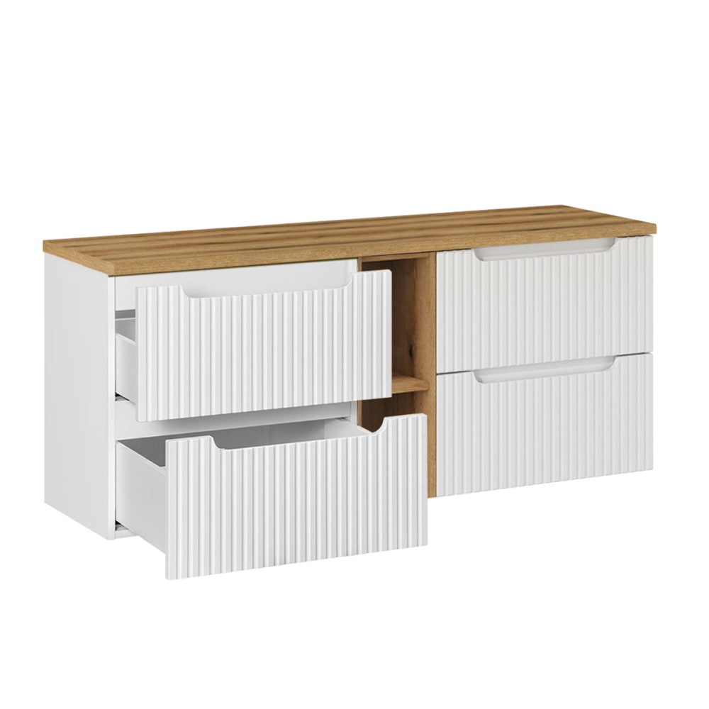 Waschtisch 140cm 4 Schubladen MDF Weiß und Holz - Maisons Du