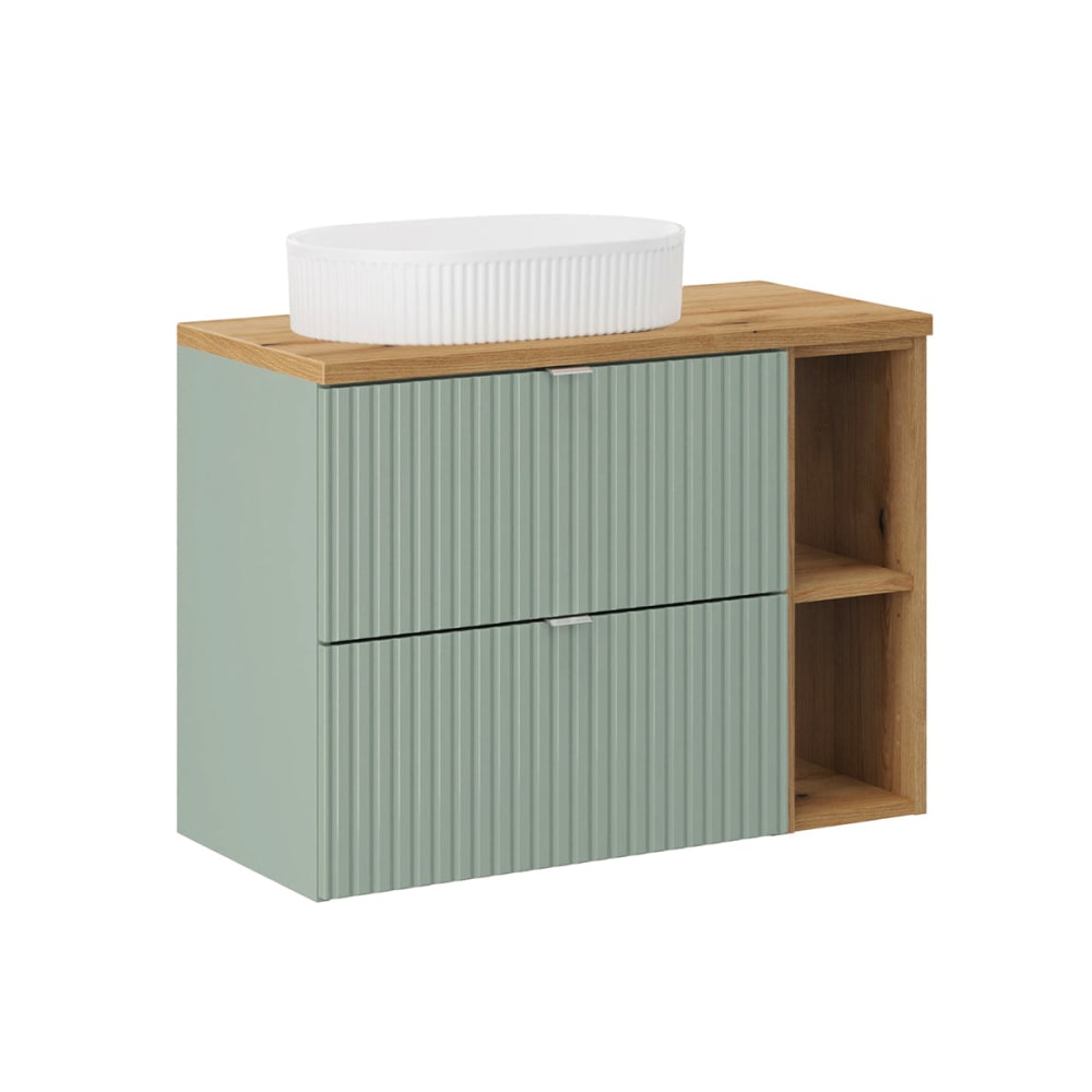Meuble simple vasque 80cm 2 tiroirs panneaux mdf vert