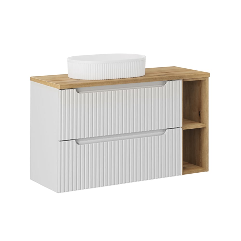 Meuble vasque 2 tiroirs stratifiés blanc et beige