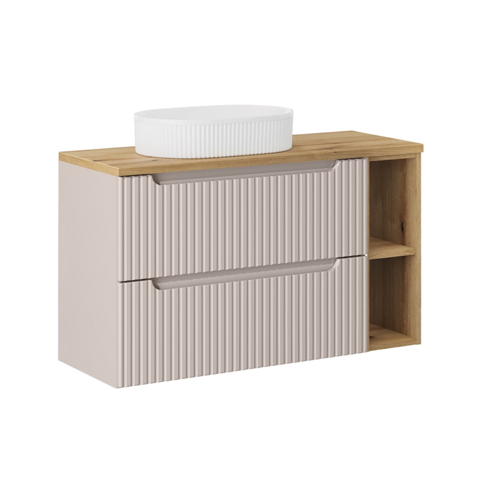 Meuble vasque 2 tiroirs stratifiés beige