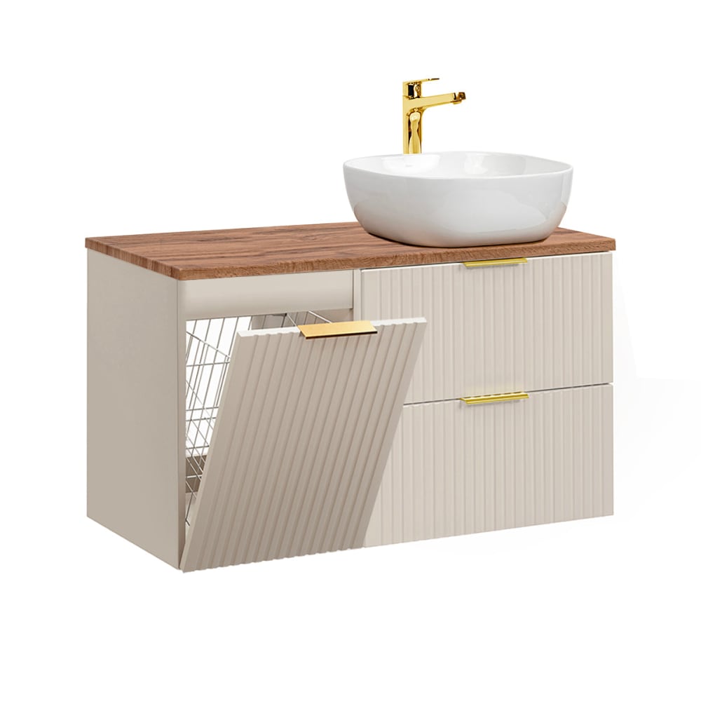 Meuble simple vasque 100cm panier panneaux mdf beige