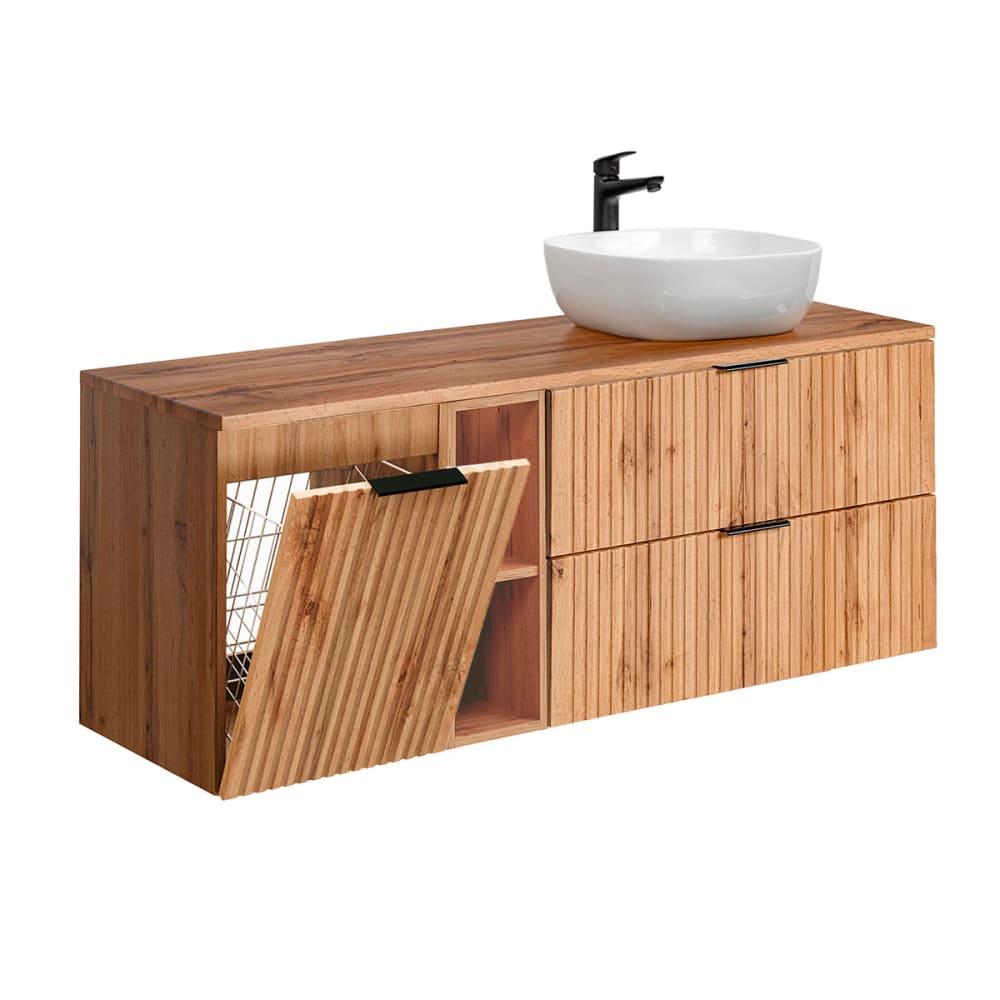 Meuble simple vasque 140cm 2 niches panneaux mdf marron