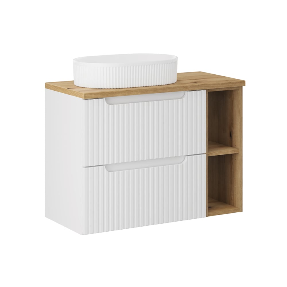 Meuble vasque 2 tiroirs stratifiés blanc et beige