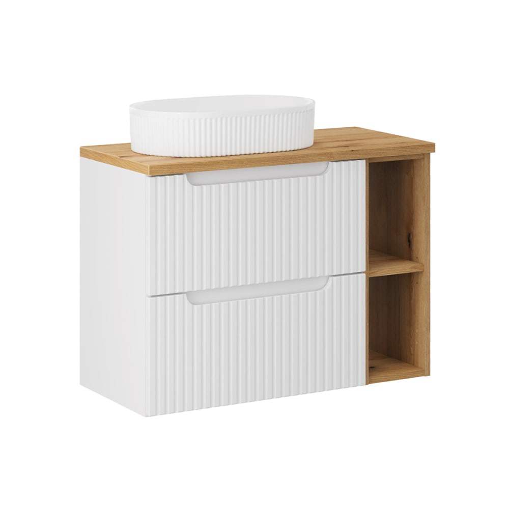 Petits meubles Waschtisch 80cm 2 Schubladen 2 Nischen MDF Weiß und Holz Weiß Spanplatte