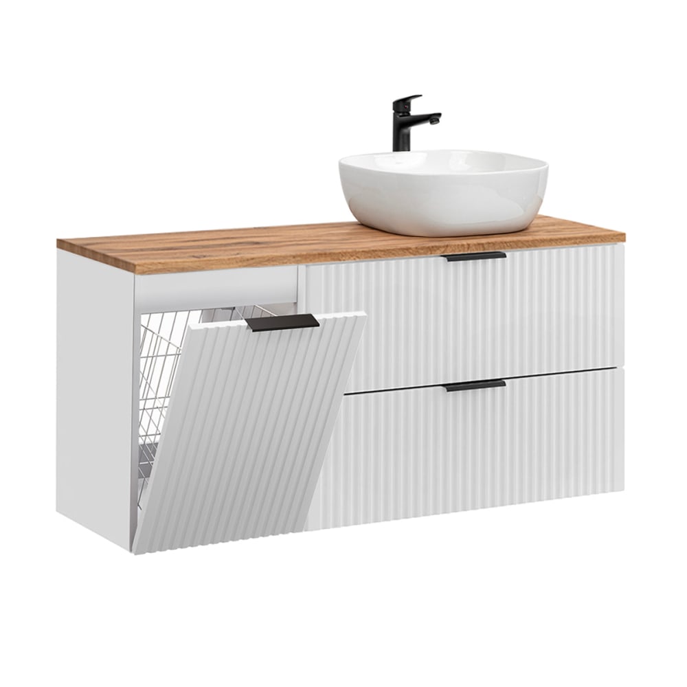 Meuble simple vasque 120cm panier panneaux mdf blanc