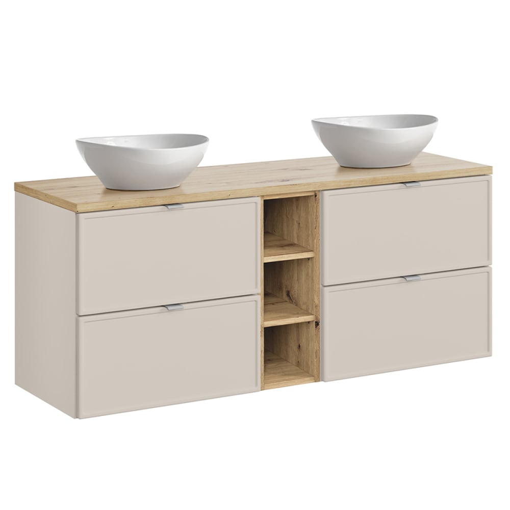 Meuble double vasque 3 niches stratifiés beige