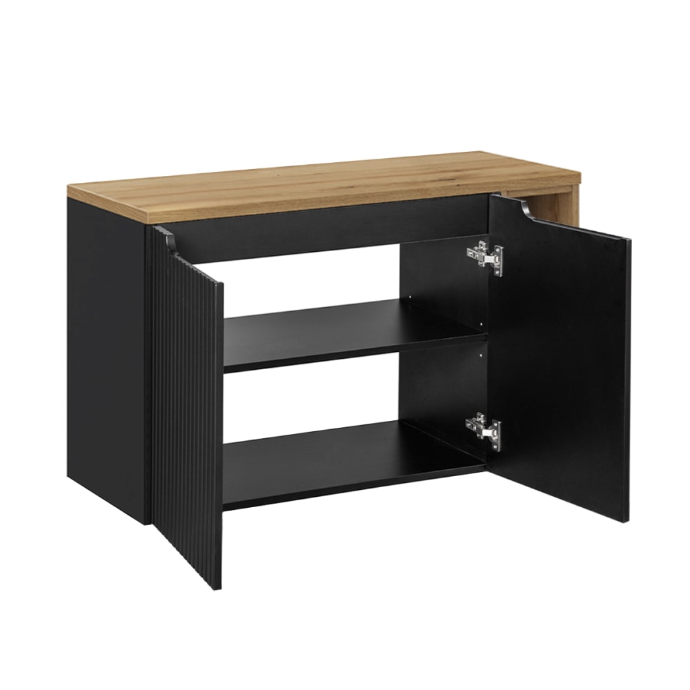 Waschtisch 100cm 2 Türen 2 Nischen MDF Schwarz und Holz - Maisons