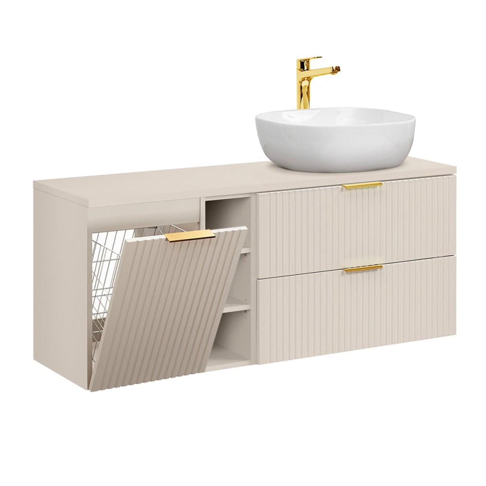 Meuble simple vasque 140cm 3 niches panneaux mdf beige