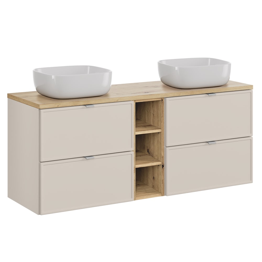 Meuble double vasque 3 niches stratifiés beige