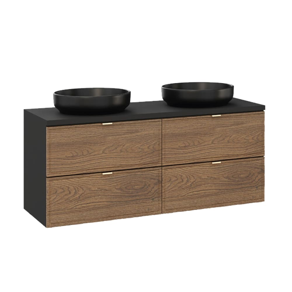 Meuble double vasque stratifiés marron et noir