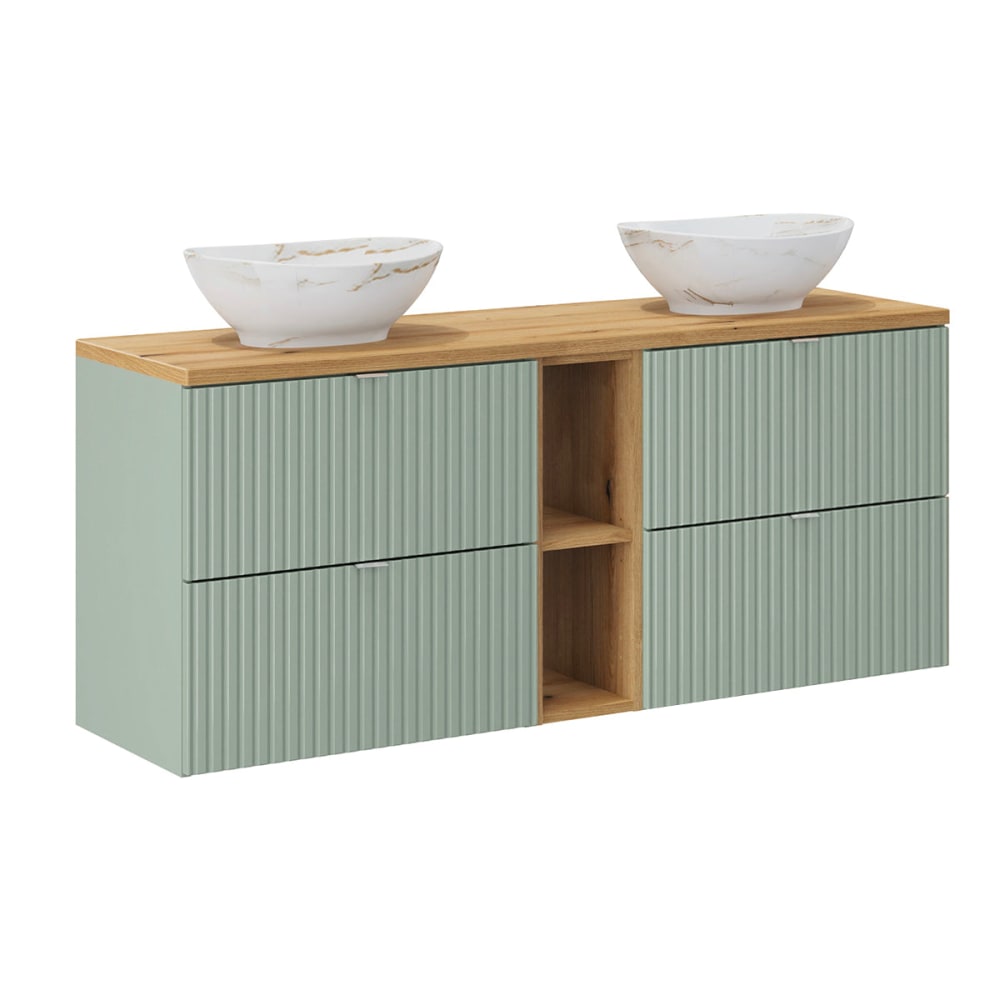 Meuble double vasque 140cm 4 tiroirs panneaux mdf vert