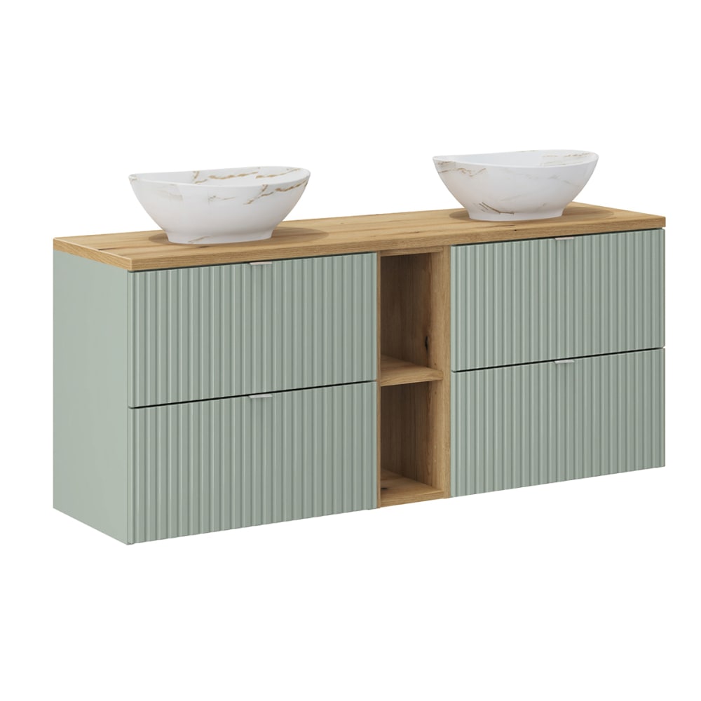 Meuble double vasque 4 tiroirs stratifiés naturel vert