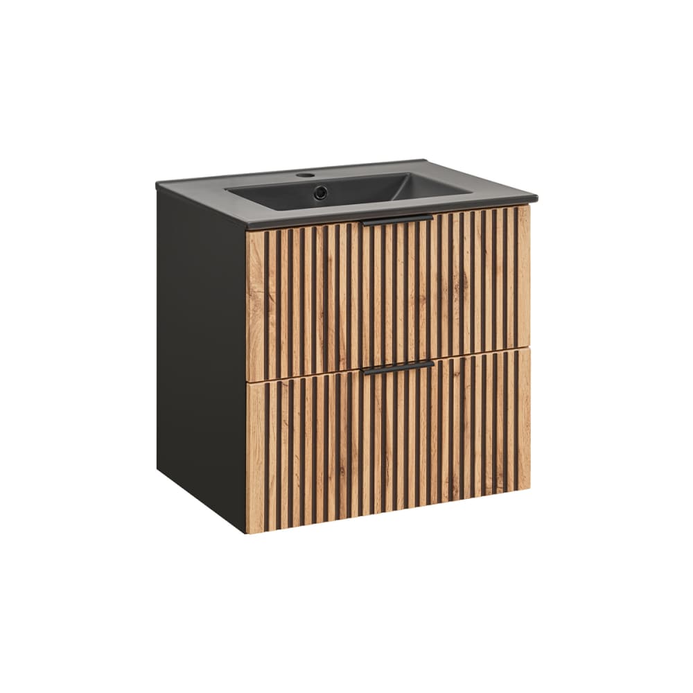 Meuble vasque encastrée stratifiés beige noir