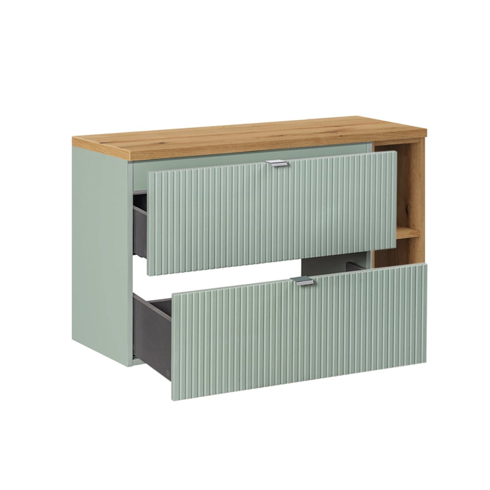 Waschbeckenunterschrank 100cm MDF Grün und Holz - Maisons Du