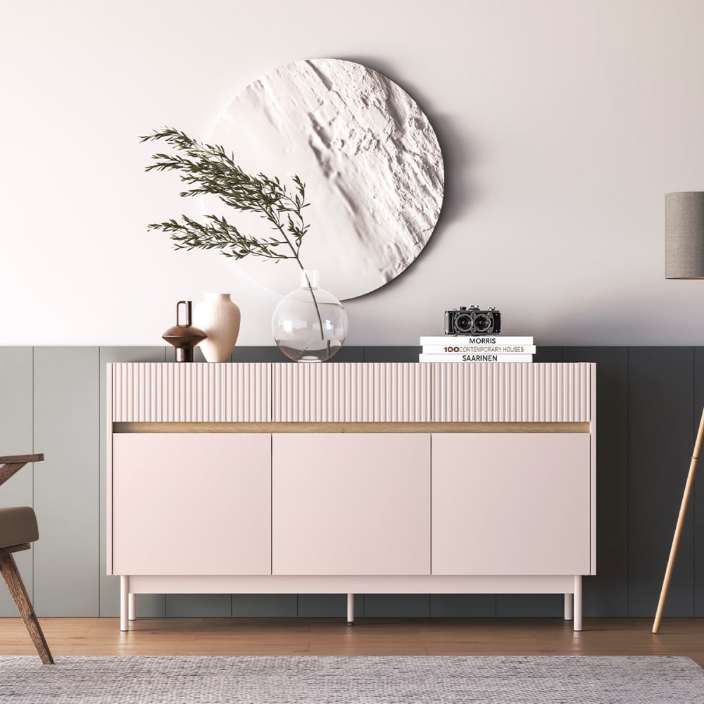 Anrichte 3 Türen 3 Schubladen MDF Kaschmir und Holz - Maisons Du