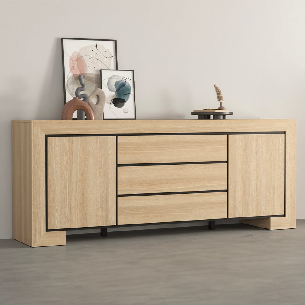 Anrichte mit 2 Türen und 3 Schubladen Laminierte Platten Holz -