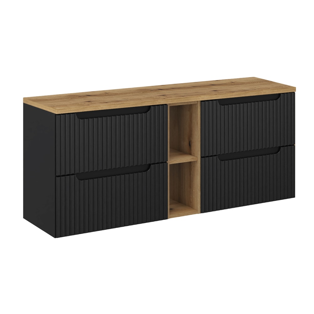 Meuble sous-vasque 4 tiroirs stratifiés noir et beige