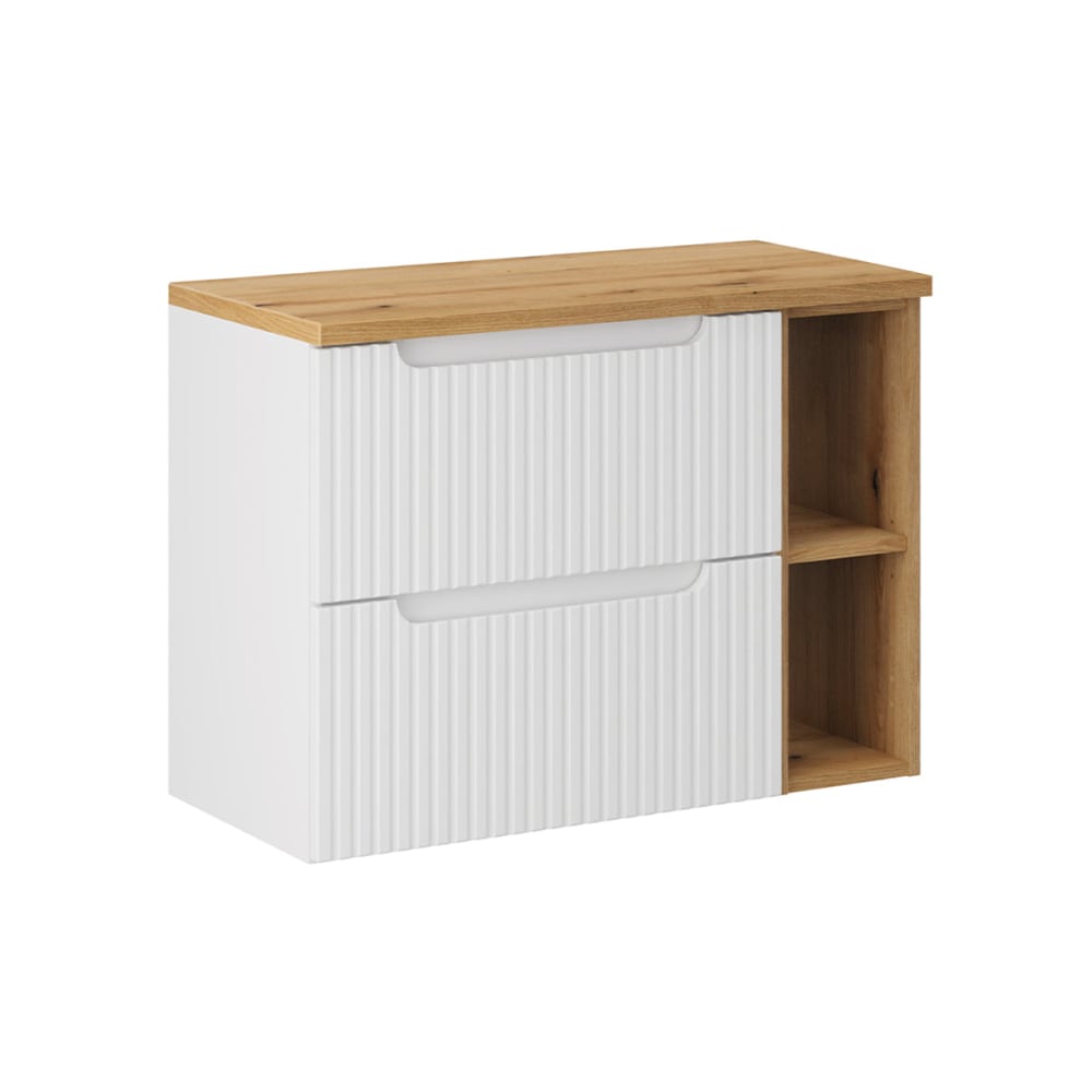 Petits meubles Waschtisch 80cm 2 Schubladen 2 Nischen MDF Weiß und Holz Weiß Spanplatte