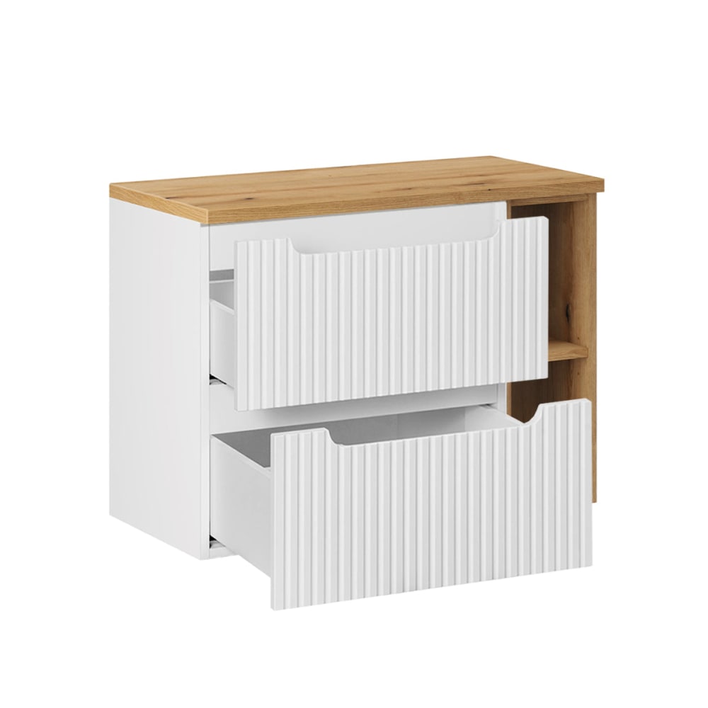 Waschtisch 80cm 2 Schubladen 2 Nischen MDF Weiß und Holz -