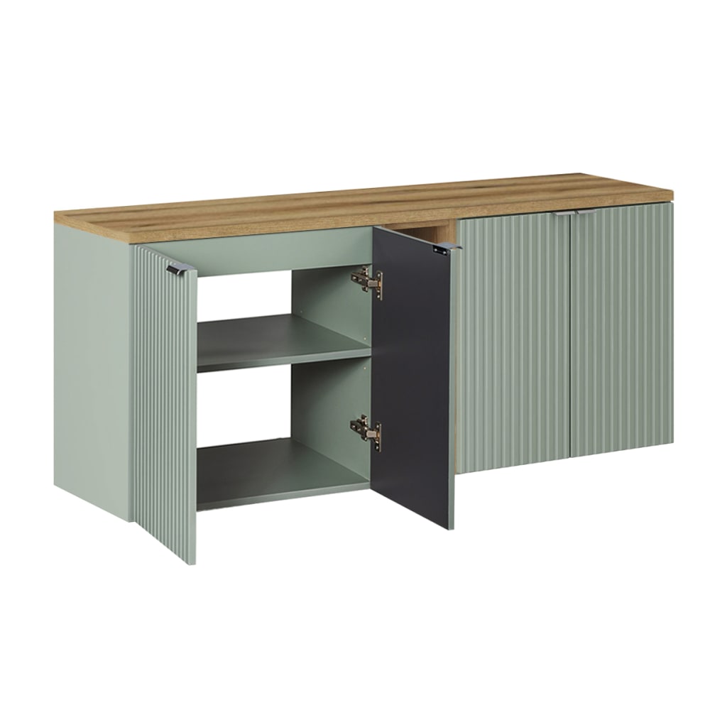 Waschbeckenunterschrank 140cm 4 Türen MDF Grün und Holz - Maisons