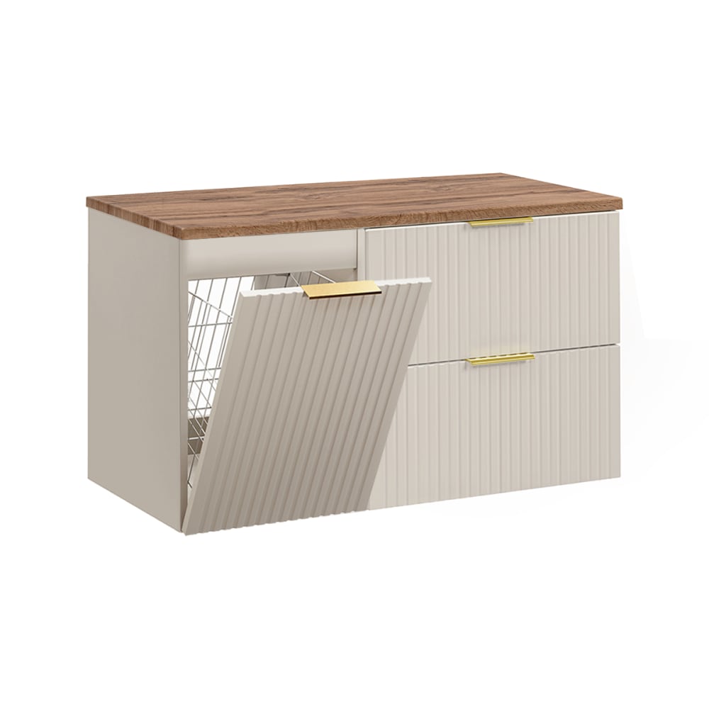 Meuble sous-vasque panier à linge stratifiés beige