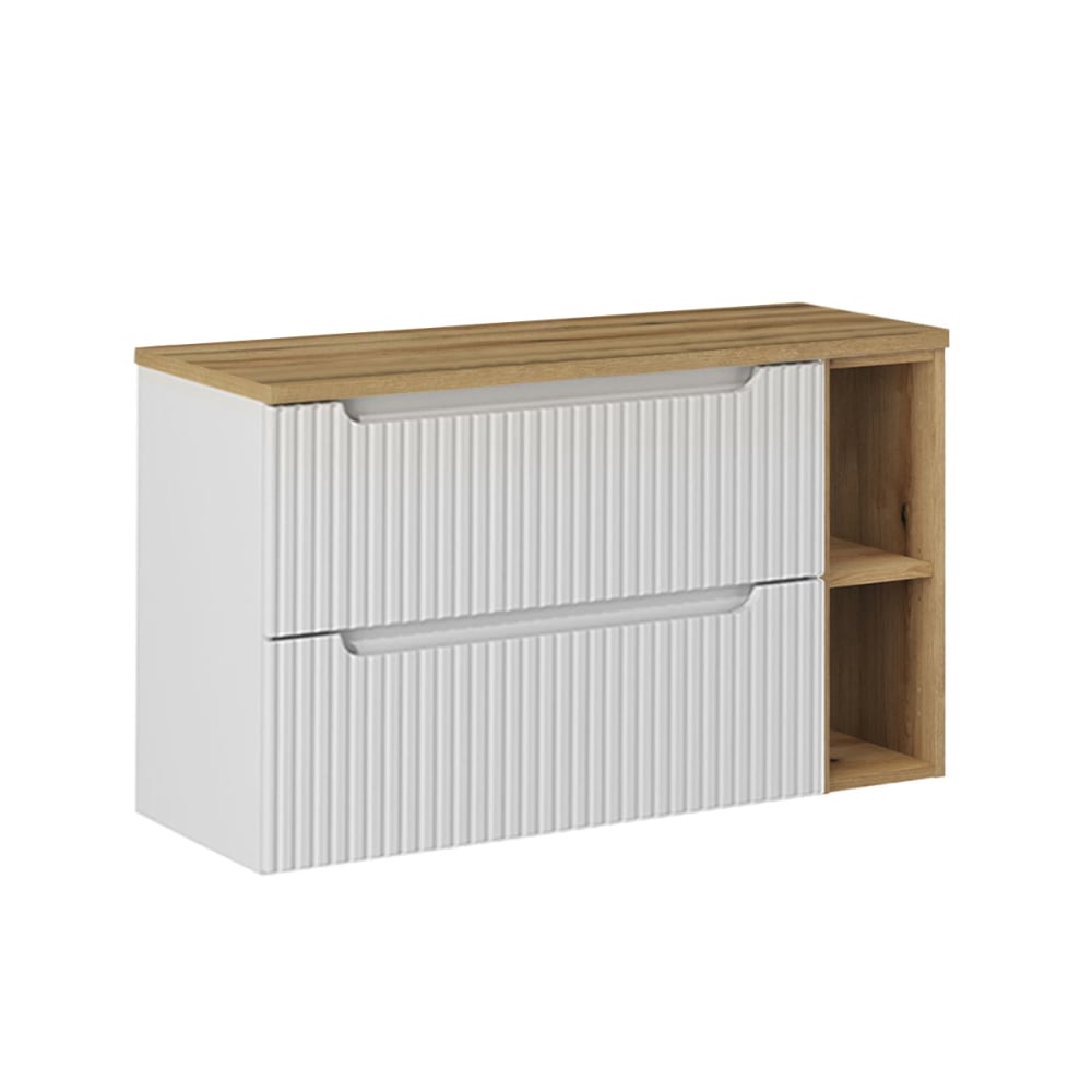 Meuble sous-vasque 2 tiroirs stratifiés blanc et beige