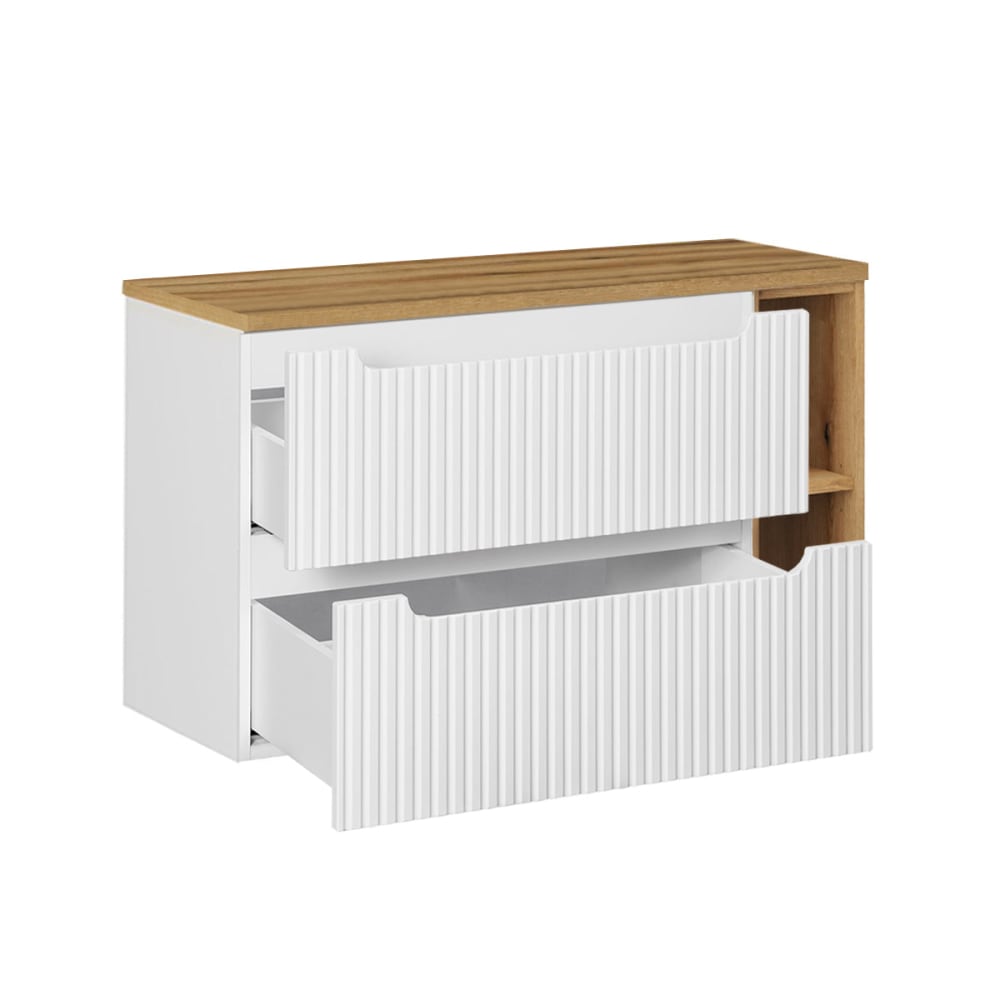 Waschbeckenunterschrank 100cm MDF Weiß und Holz - Maisons Du