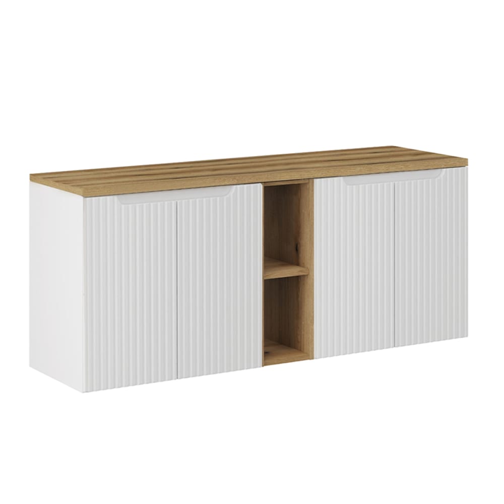 Petits meubles Waschbeckenunterschrank 140cm 4 Türen MDF Weiß und Holz Weiß Spanplatte