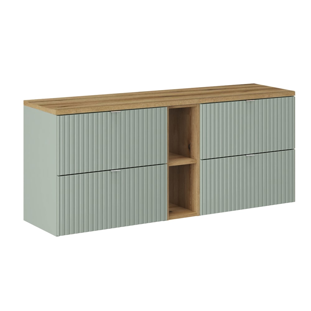 Meuble sous-vasque 4 tiroirs stratifiés naturel vert