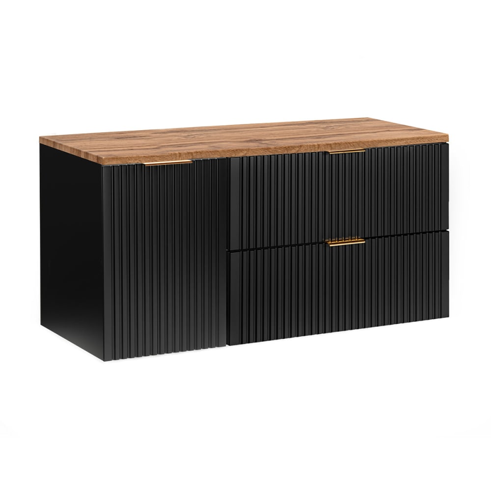 Waschbeckenunterschrank 120cm MDF Schwarz und Holz - Maisons Du