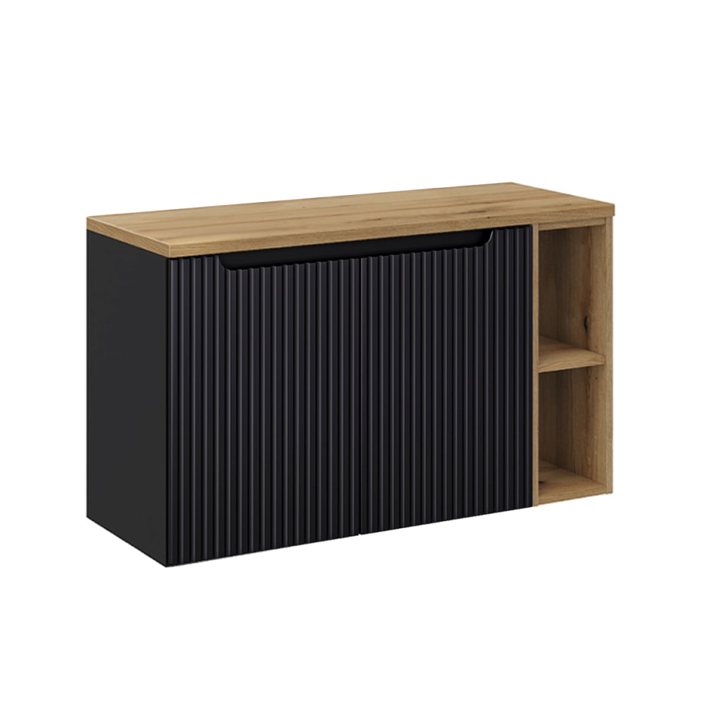 Petits meubles Waschbeckenunterschrank 100cm 2 Türen MDF Schwarz und Holz Schwarz Spanplatte