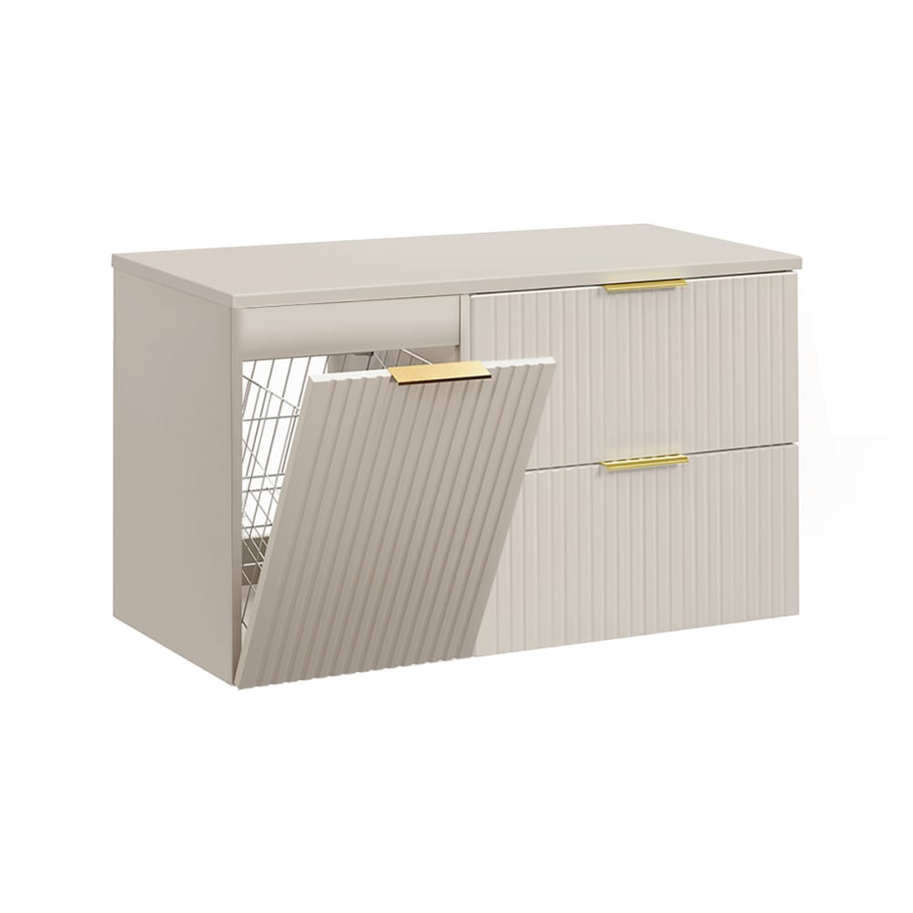 Meuble sous-vasque panier à linge stratifiés beige