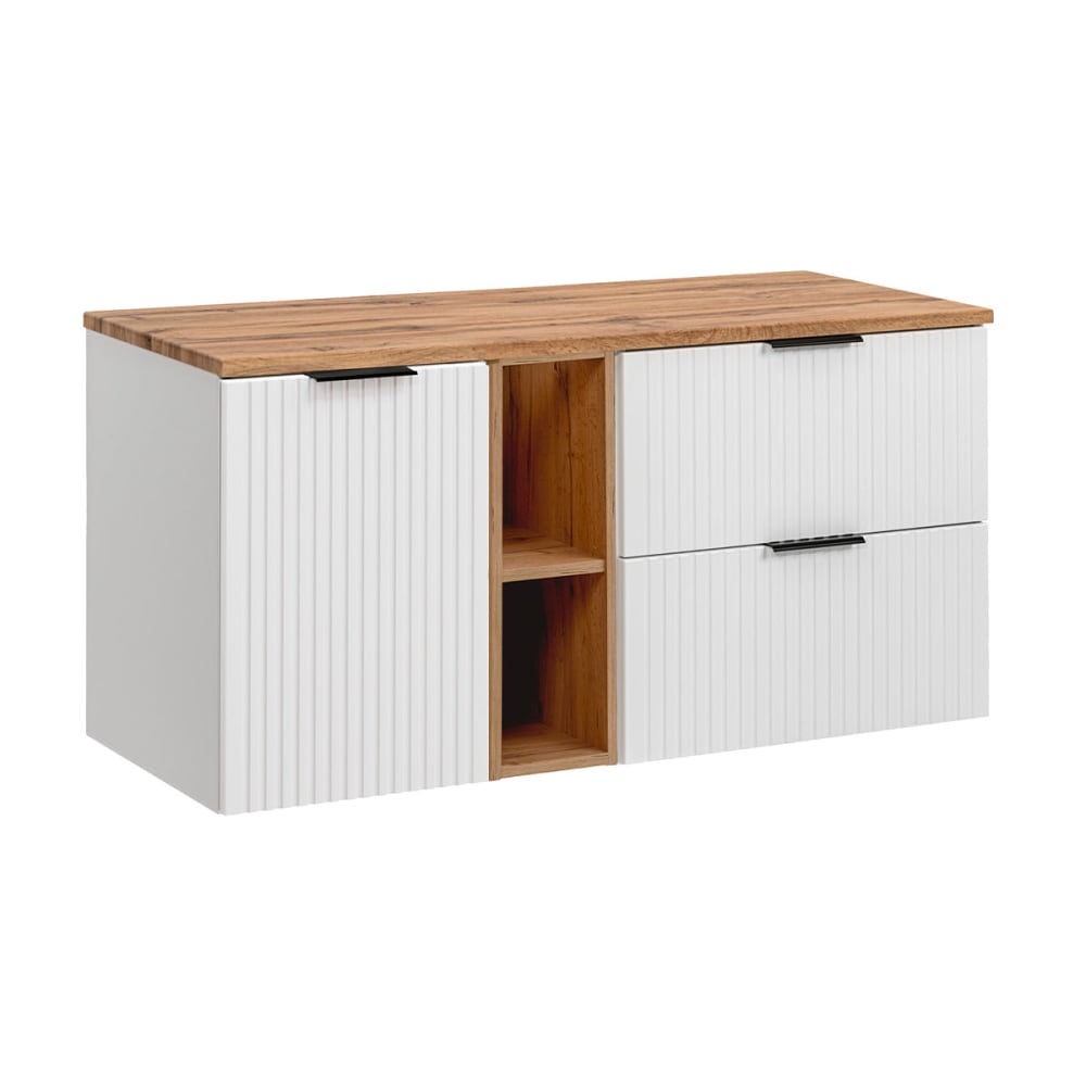 Waschtisch 120cm 2 Nischen Wäschekorb MDF Weiß - Maisons Du Monde