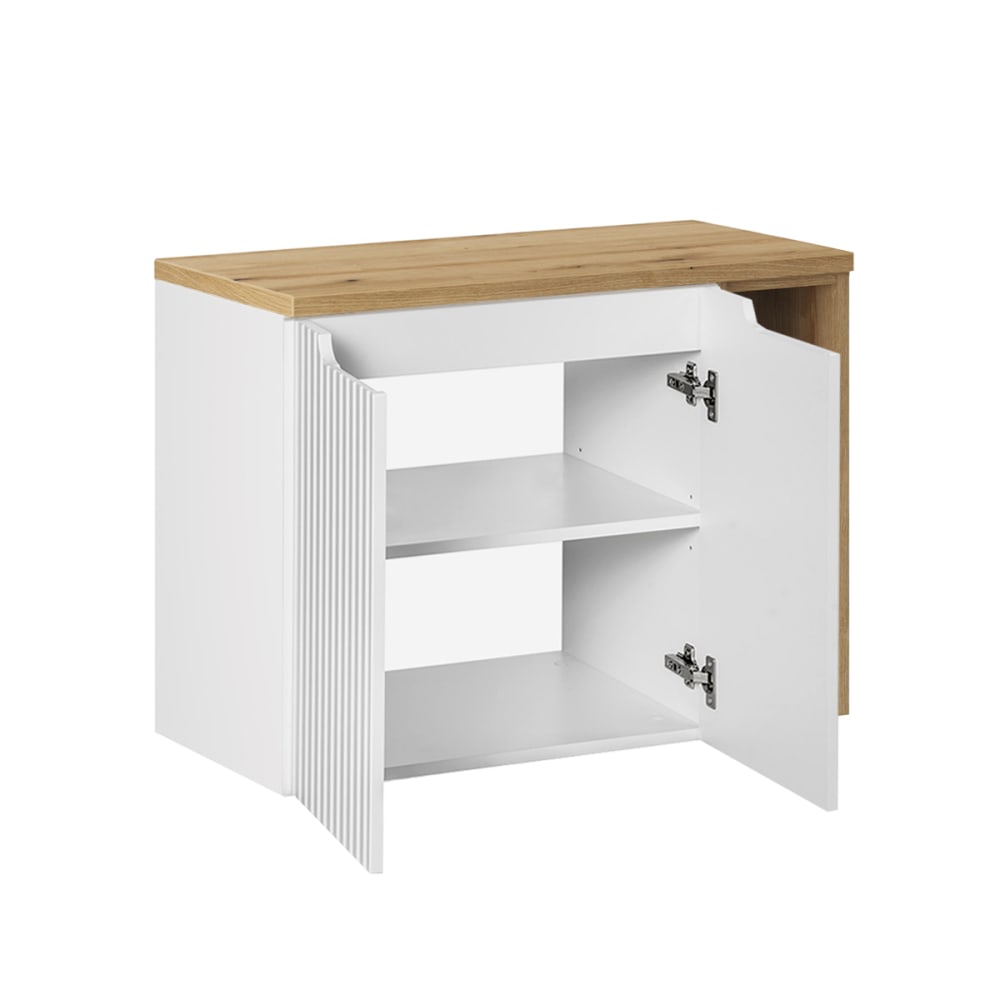 Waschbeckenunterschrank 80cm 2 Türen MDF Weiß und Holz - Maisons