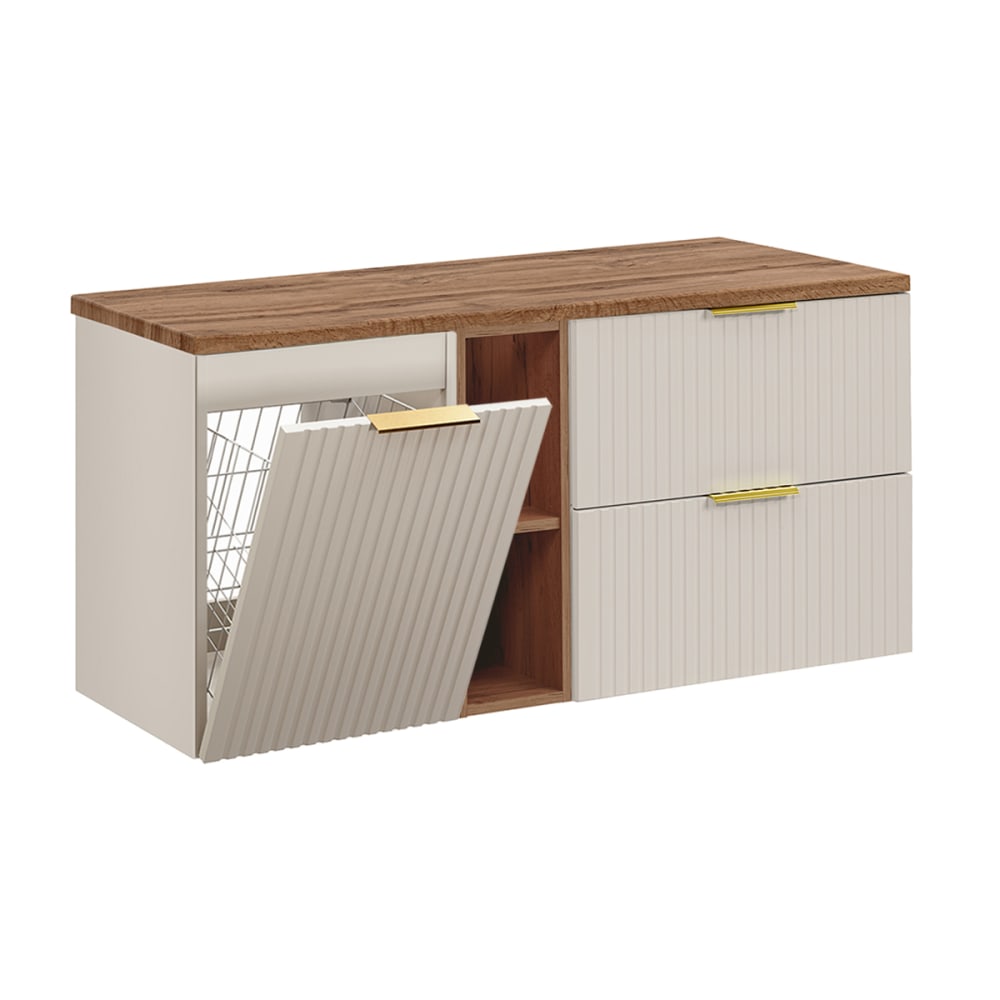 Meuble sous-vasque panier à linge stratifiés beige
