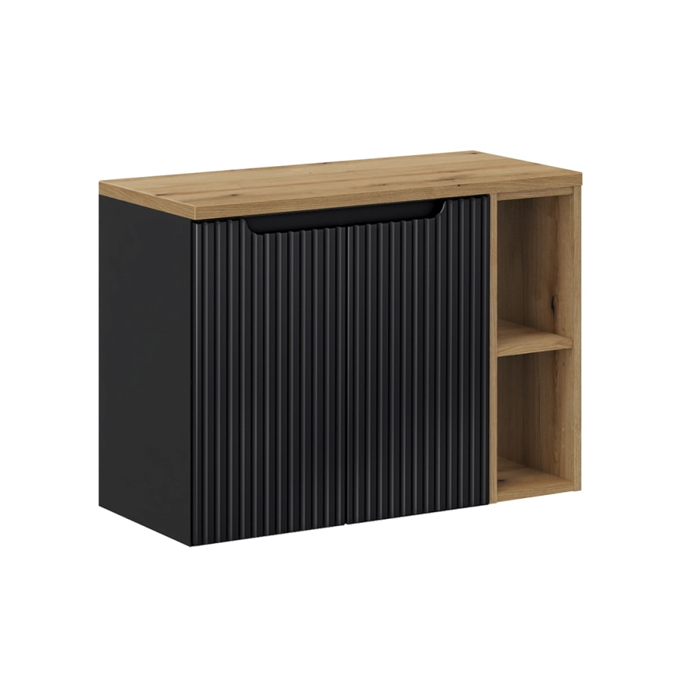 Petits meubles Waschbeckenunterschrank 80cm 2 Türen MDF Schwarz und Holz Schwarz Spanplatte