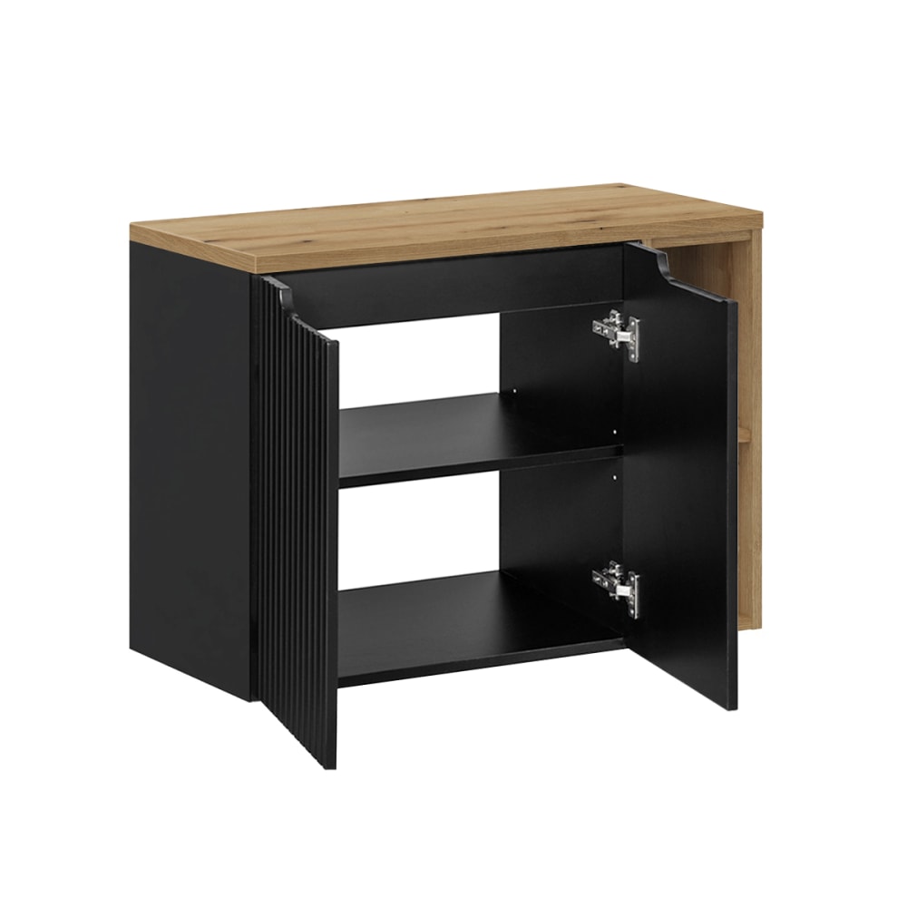 Waschbeckenunterschrank 80cm 2 Türen MDF Schwarz und Holz -