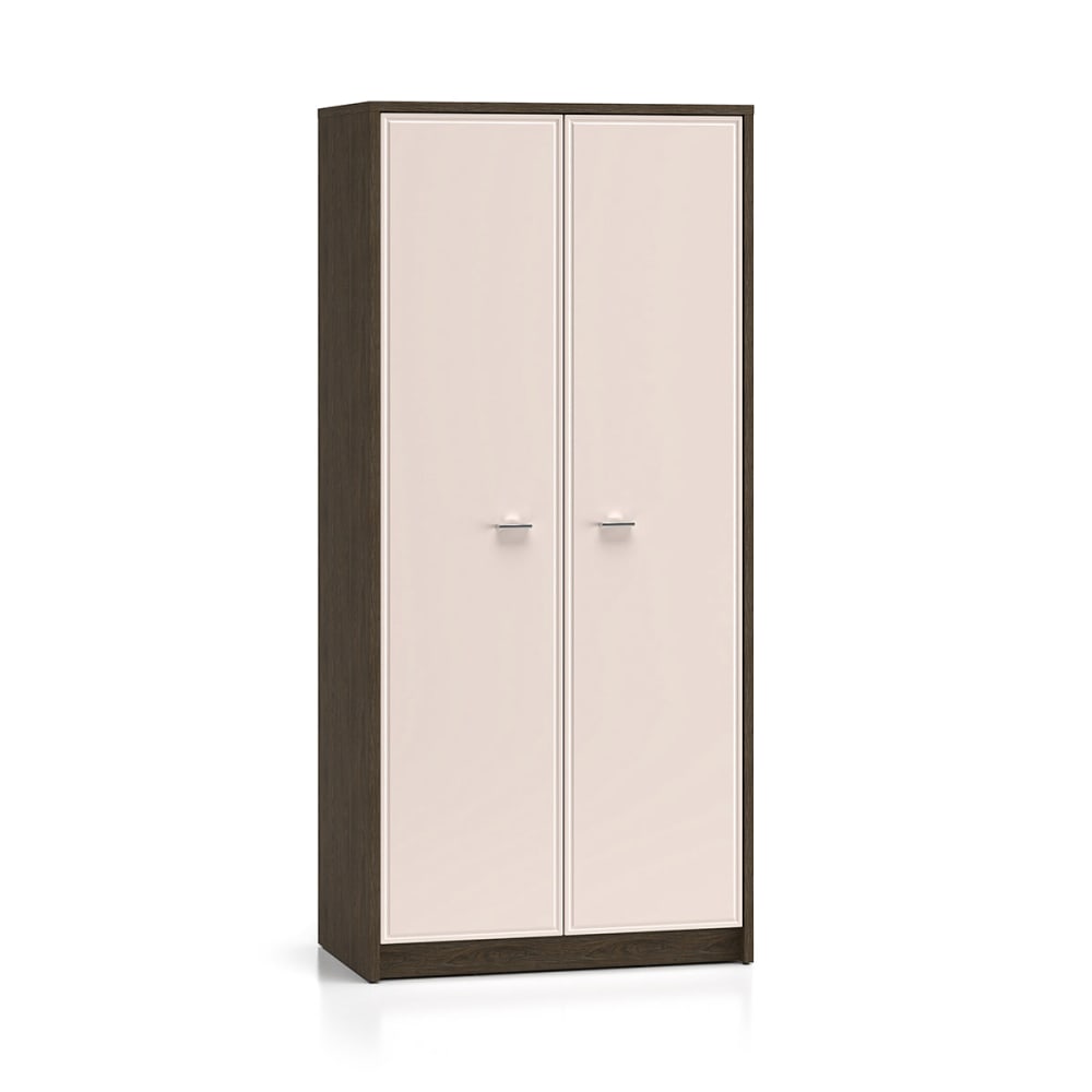 Petits meubles 2-türiger Kleiderschrank MDF Kaschmir und Dunkles Holz Beige Spanplatte