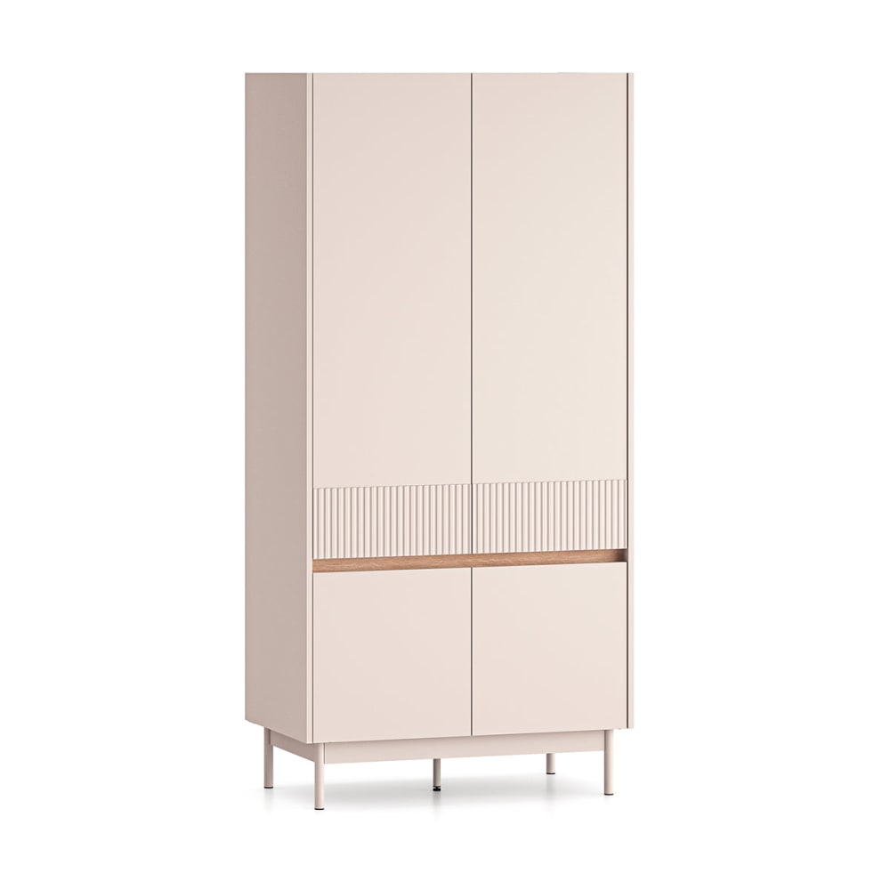 Petits meubles Kleiderschrank 4-türig MDF Kaschmir und Holz Beige Spanplatte