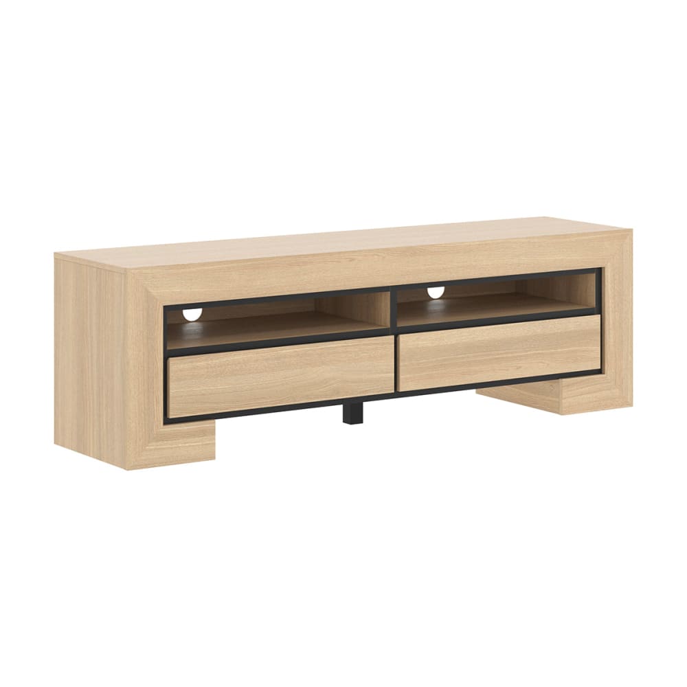 mueble tv 2 cajones paneles laminados madera y negro
