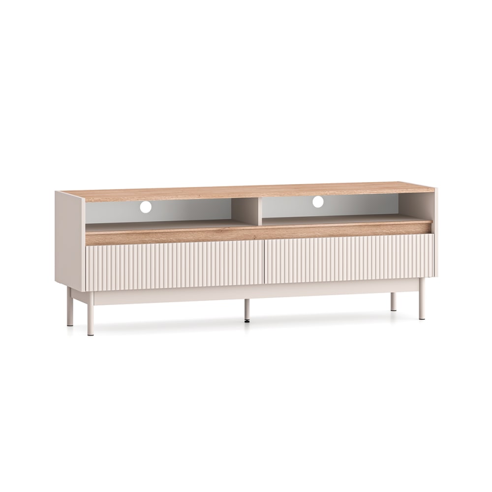 Meuble TV 2 tiroirs 154 cm stratifiés beige