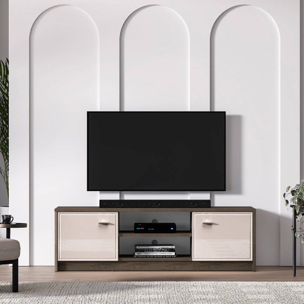 2-türiges TV-Möbel 160 cm MDF Kaschmir und Dunkles Holz - Maisons