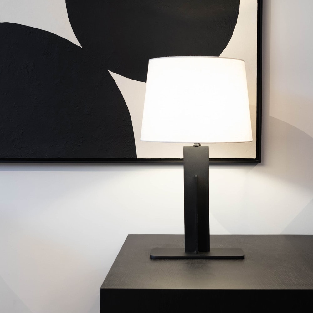 Lampe de table en lin noir/blanc