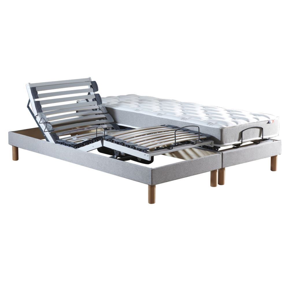 Sommier électrique matelas mémoire forme gris clair 2x80x200