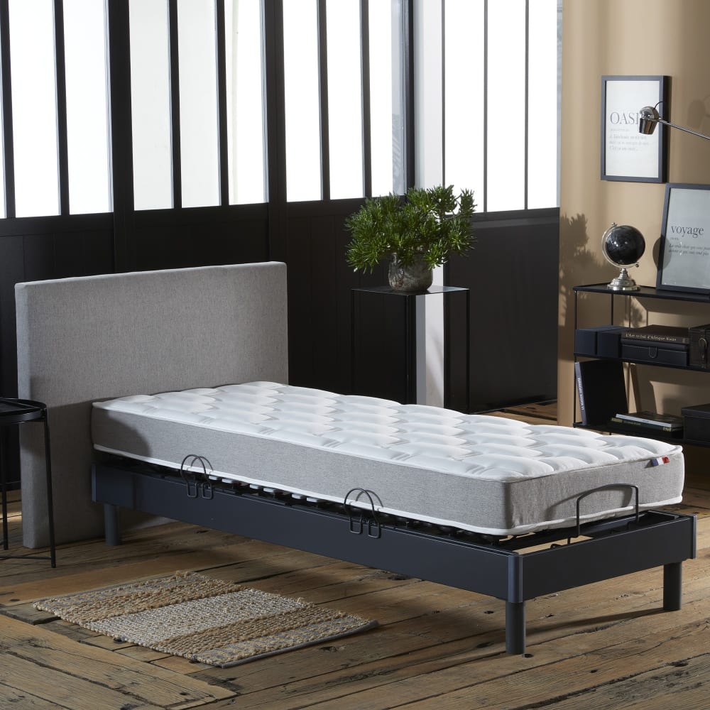 Sommier électrique lattes et matelas mousse 35hr 90 x 190