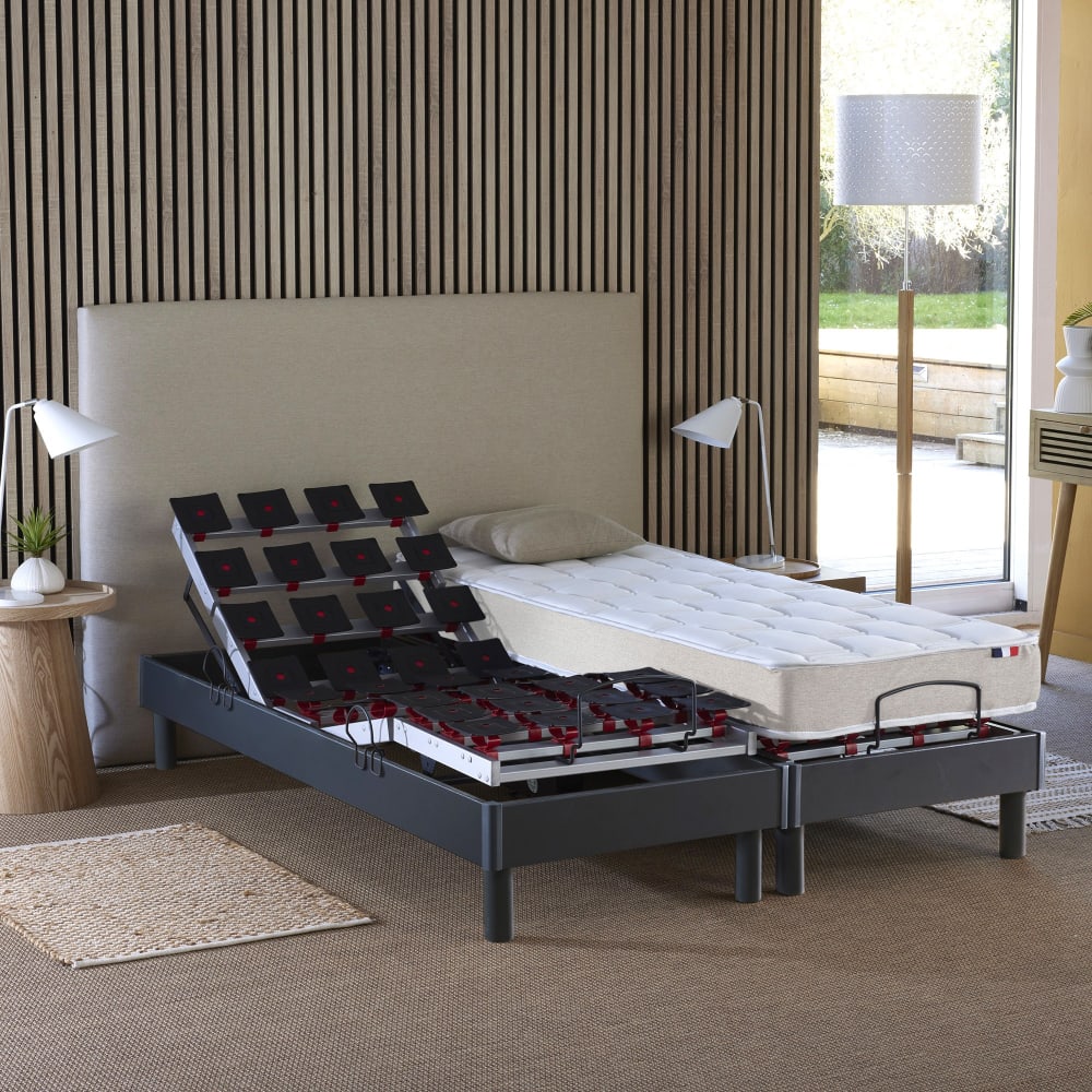 Sommier électrique à plots et matelas 100% latex 90 x 190