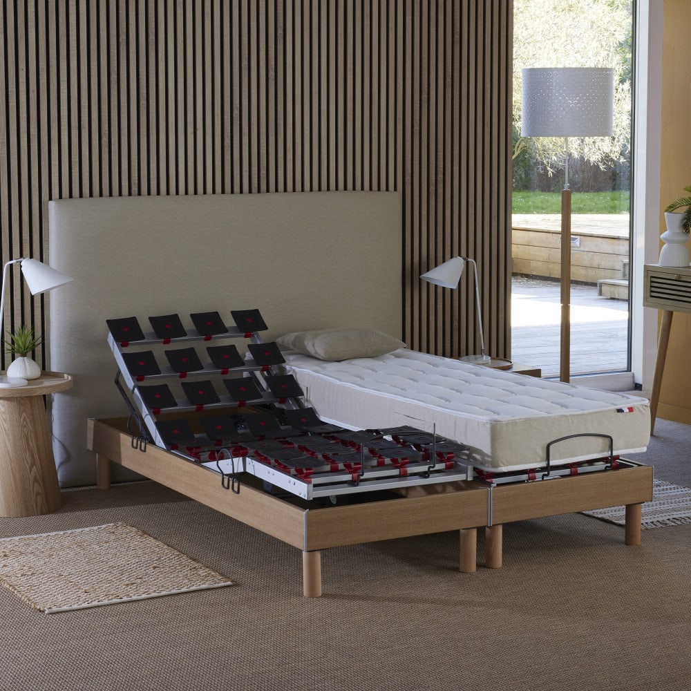 Sommier électrique à plots et matelas 100% latex 90 x 190