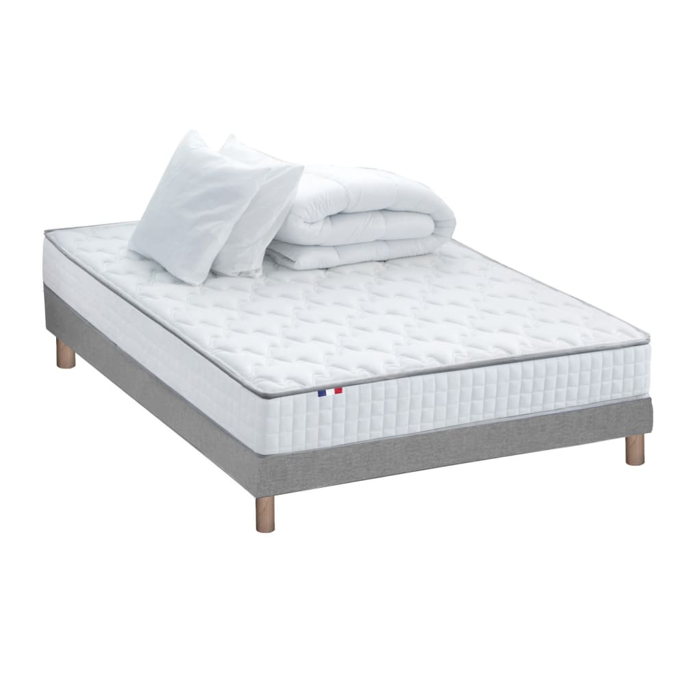 Pack matelas ressorts sommier couette oreillers 160x200 gris